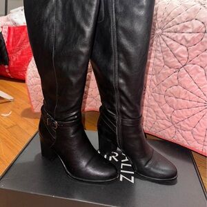 Naturalizer Black Leather Knee-High Boots Wide Calf